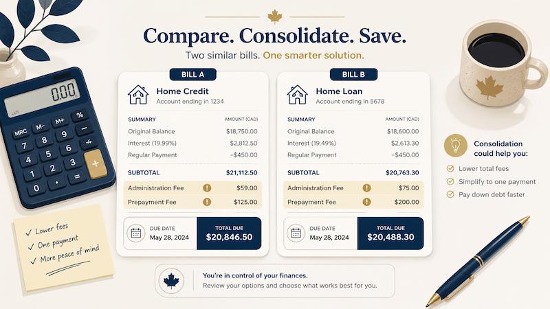 Illustration of notes comparing two similar bills for possible consolidation