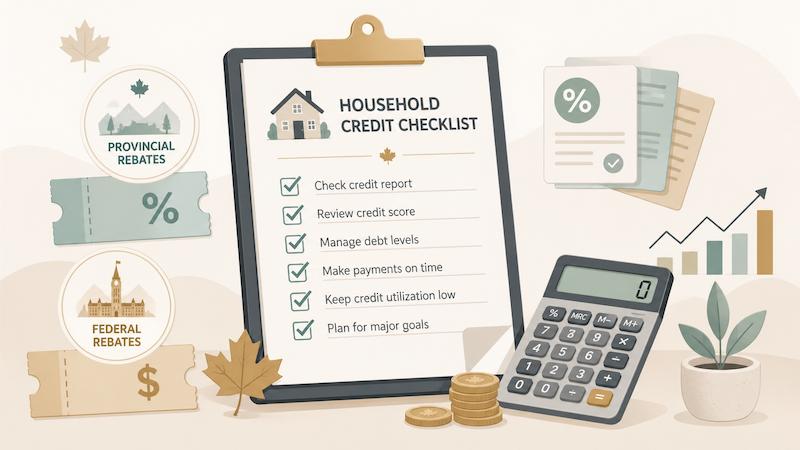 Illustration of a checklist for provincial and federal household credits in Canada